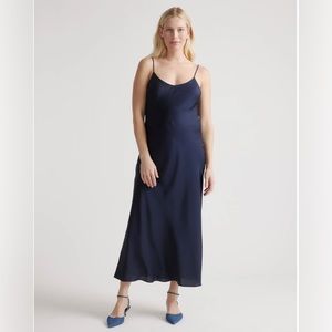 Quince Navy Silk Maternity Slip Dress